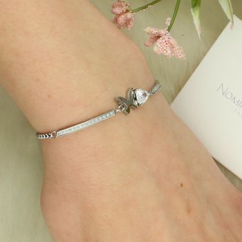 Bransoletka Milleluci z motylkiem i sercem z cyrkonii – Regulowana stalowa biżuteria damska (3).jpg